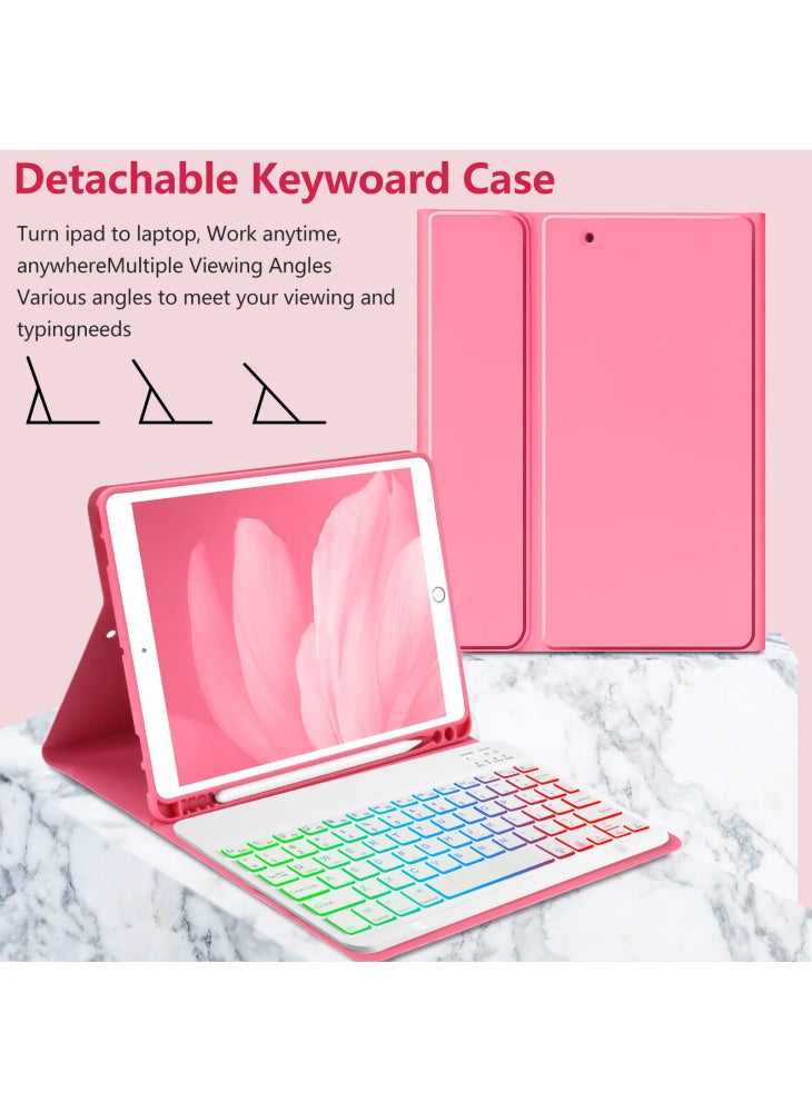 RGB-1029D Bluetooth-compatible Keyboard Case for iPad 10.2 (2021)/(2020)/(2019)/iPad Air 10.5 inch (2019)/Pro 10.5-inch (2017) Leather Cover - Watermelon Red - Image 3